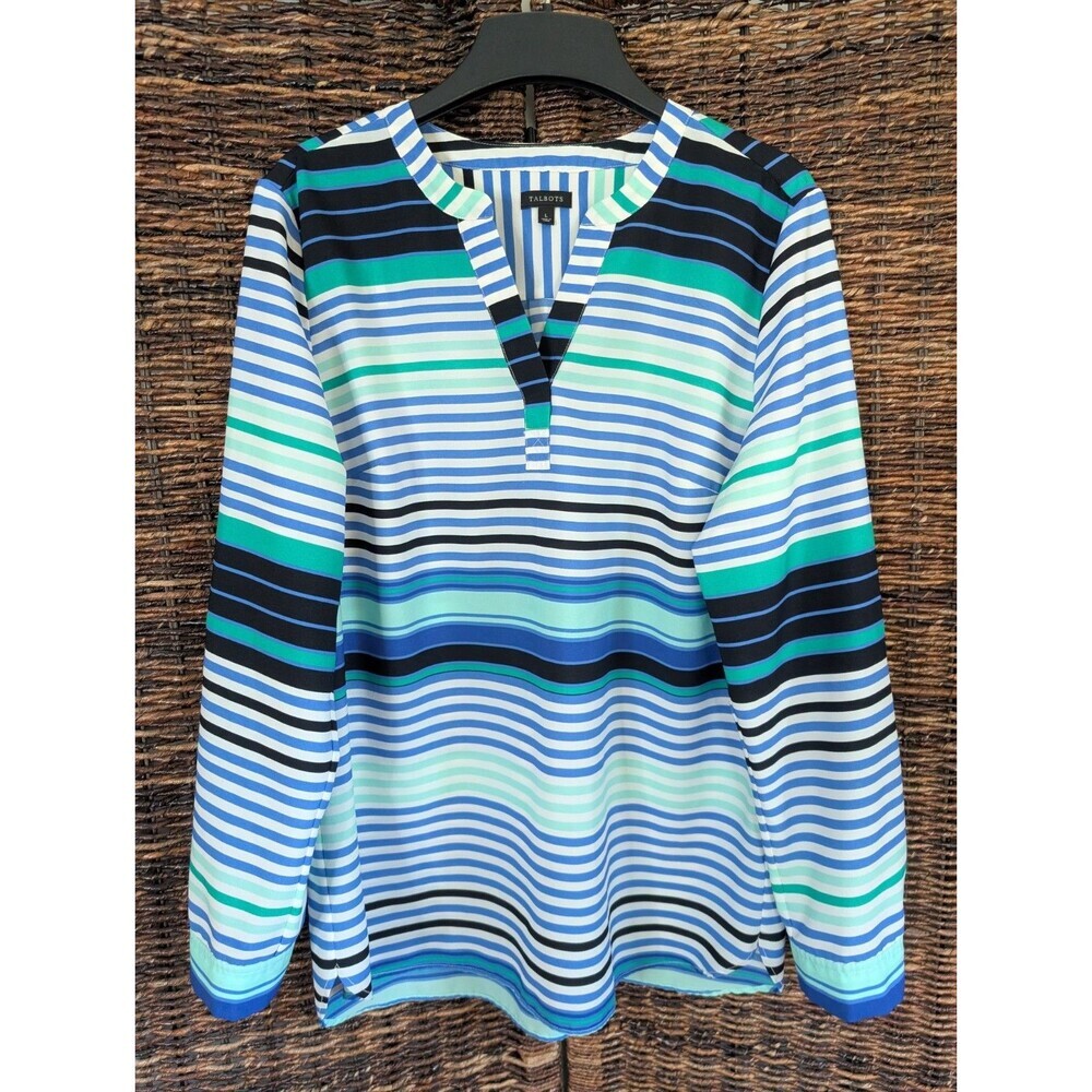 Talbots Striped Roll Tab Sleeve Tunic Blouse Top Women's Large Contemporary Work